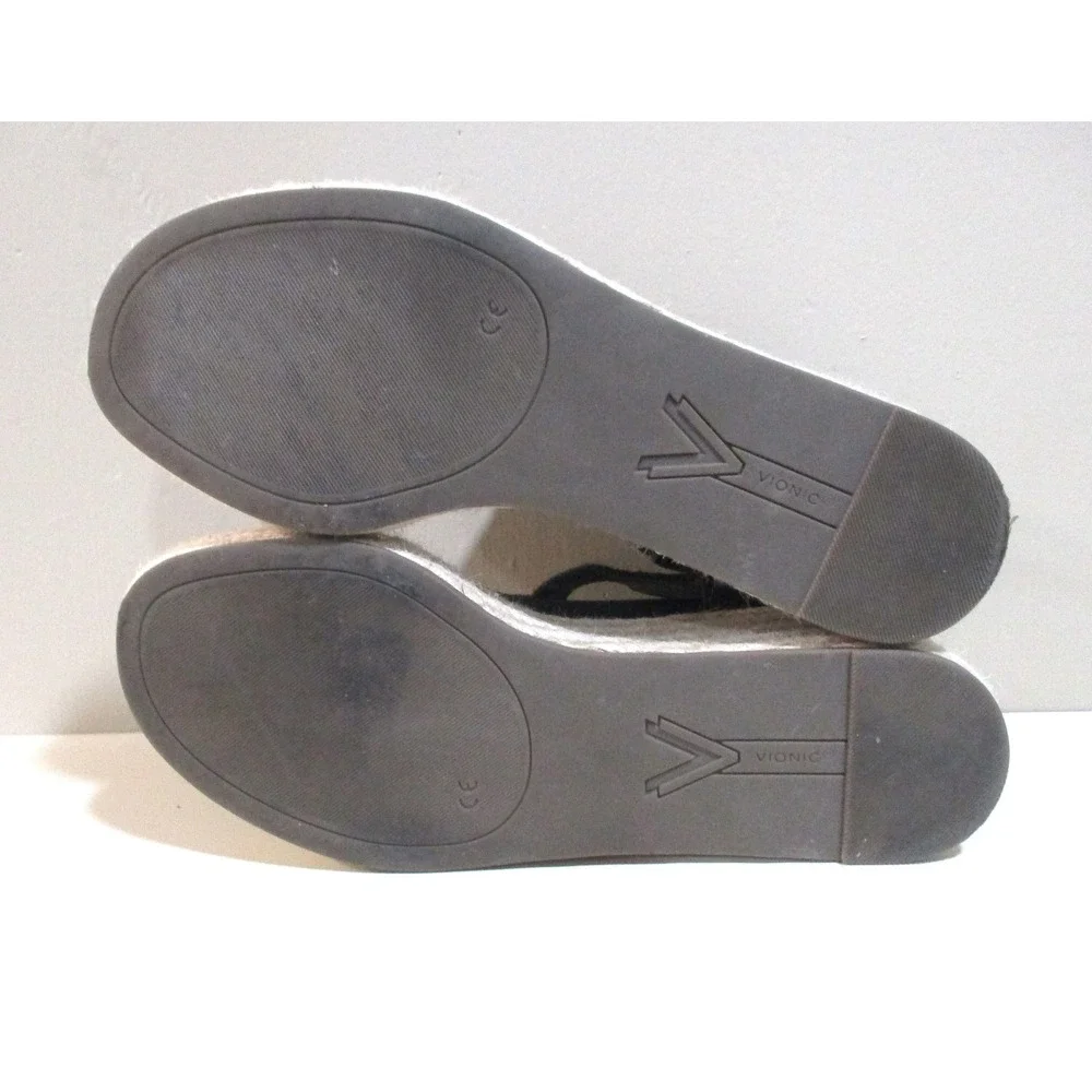 Vionic Calera Black Espadrille Wedge Sandals Womens 10 T-Strap Platform Orthotic